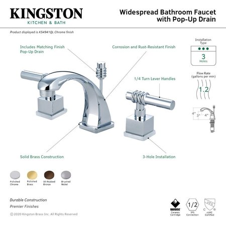 Kingston Brass KS4948QL Milano Widespread Bathroom Faucet, Brushed Nickel KS4948QL
